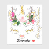 Pink Christmas Unicorn Lashes Antlern und Nase Aufkleber (Blatt)