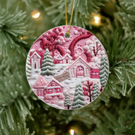 Pink Christmas Village Keramik Ornament