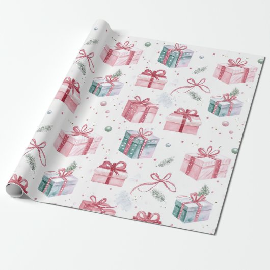 Pink Christmas Vintage Geschenkpackung Papier Geschenkpapier (Ungerollt)