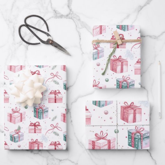 Pink Christmas Vintage Geschenkpakete Geschenkpapier Set (Vorderseite)