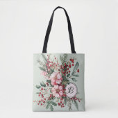 Pink Christmas Watercolor Floral Monogrammed Tote Tasche (Vorderseite)