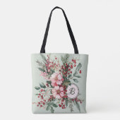 Pink Christmas Watercolor Floral Monogrammed Tote Tasche (Rückseite)