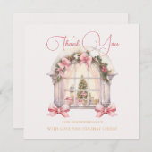 Pink Christmas Window Baby Shower Watercolor  Dankeskarte (Vorne/Hinten)