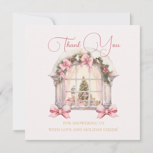 Pink Christmas Window Baby Shower Watercolor Dankeskarte (Vorderseite)