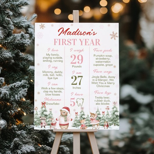 Pink Christmas Winter Woodland Birthday Milestone Poster
