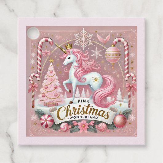 Pink Christmas Wonderland Unicorn Geschenkanhänger (Vorderseite)