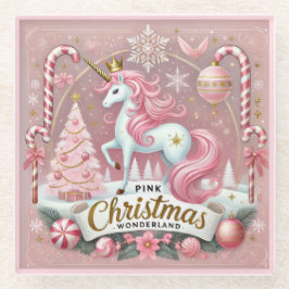 Pink Christmas Wonderland Unicorn Glasuntersetzer