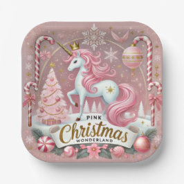 Pink Christmas Wonderland Unicorn  Pappteller