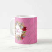 Pink Christmas Wreath Monogram Kaffeetasse (Vorderseite Links)