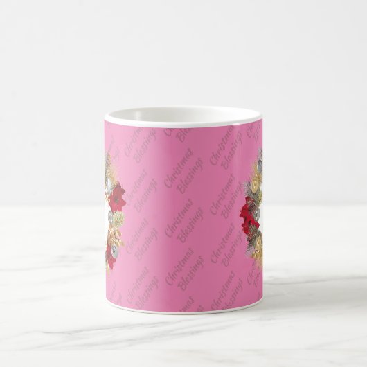 Pink Christmas Wreath Monogram Kaffeetasse (Mittel)