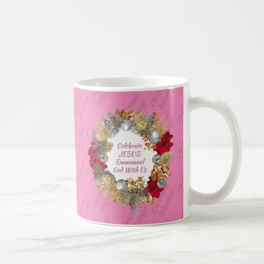 Pink Christmas Wreath Monogram Kaffeetasse (Rechts)
