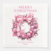 Pink Christmas Wreath Party Serviette (Vorderseite)