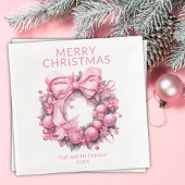Pink Christmas Wreath Party Serviette