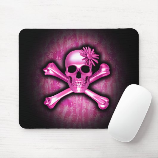 Pink Chrome Skull und Crossbones Mouse Pad Mousepad (Mit Mouse)