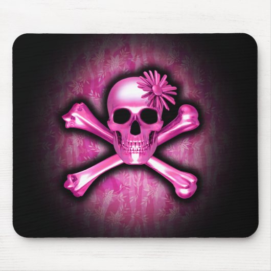 Pink Chrome Skull und Crossbones Mouse Pad Mousepad (Vorne)