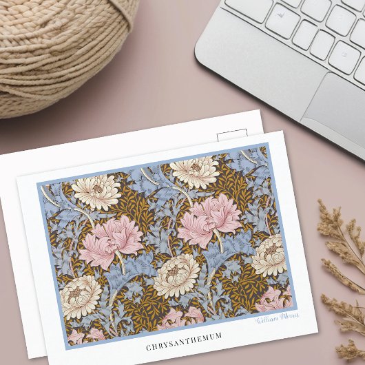 Pink Chrysanthemas Floral William Morris Postkarte