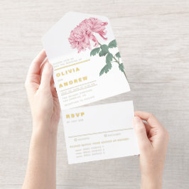 Pink Chrysanthemum Botanical Wedding All-in-One-Einladung