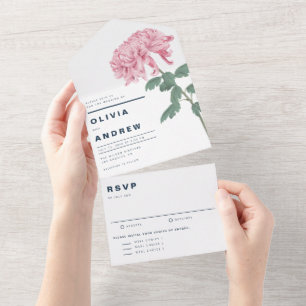 Pink Chrysanthemum Botanische Hochzeit All In One Einladung