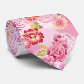 Pink Chrysanthemum Peony Blume Muster Krawatte (Gerollt)