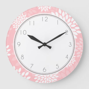 Pink Chrysanthemums Floral Pattern Große Wanduhr