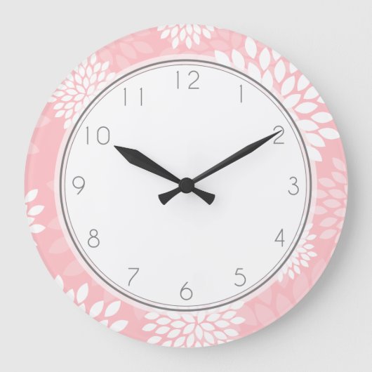 Pink Chrysanthemums Floral Pattern Große Wanduhr (Vorderseite)