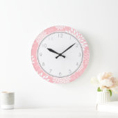 Pink Chrysanthemums Floral Pattern Große Wanduhr (Zuhause)