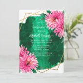Pink Chrysanthemums Geometrischer Junggeselinnen-A Einladung (Stehend Vorderseite)