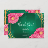 Pink Chrysanthemums Gold Geometric Wedding Dankeskarte (Vorne/Hinten)