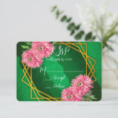 Pink Chrysanthemums Gold Geometric Wedding RSVP Karte (Stehend Vorderseite)