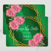 Pink Chrysanthemums Gold Geometric Wedding Save The Date (Vorne/Hinten)