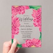 Pink Chrysanthemums Goldene bemalte Hochzeit Acryleinladungen (Insitu (Handheld))