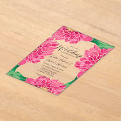 Pink Chrysanthemums Goldene bemalte Hochzeit Acryleinladungen (Ablage )