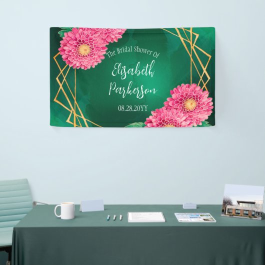 Pink Chrysanthemums Goldenes geometrisches Brautpa Banner (Messeveranstaltung)