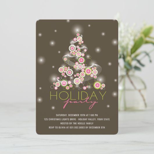 Pink Circles Glitzern Weihnachtsbaumfest Party Einladung (Stehend Vorderseite)