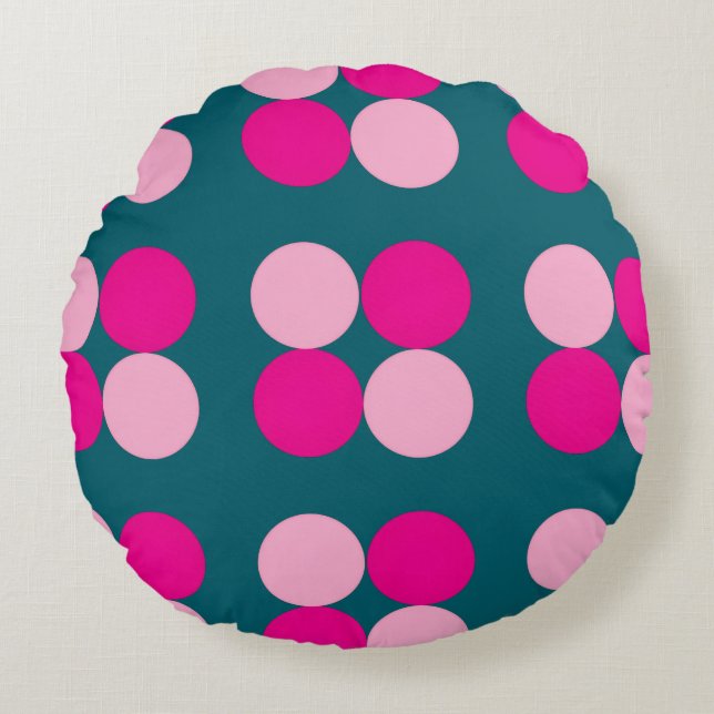 Pink Circles on Green Round Pillow Rundes Kissen (Vorderseite)