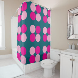 Pink Circles on Green Shower Curtain Duschvorhang