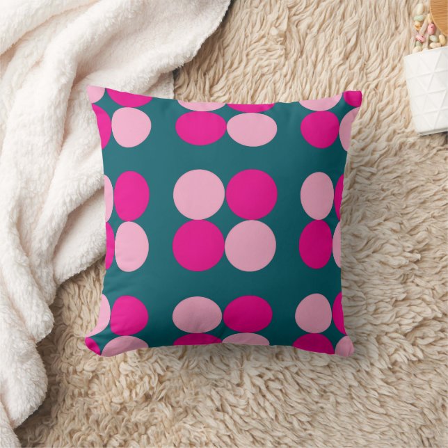 Pink Circles on Green Throw Pillow Kissen (Decke)