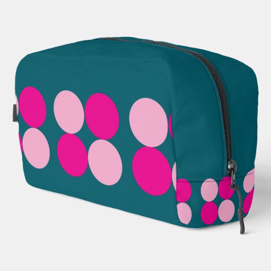 Pink Circles on Green Waschbeutel (Rechte Ecke)