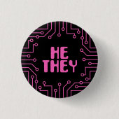 Pink Circuit Board Er/sie Pronos Button (Vorderseite)