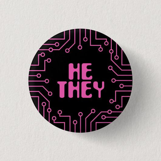 Pink Circuit Board Er/sie Pronos Button (Vorderseite)