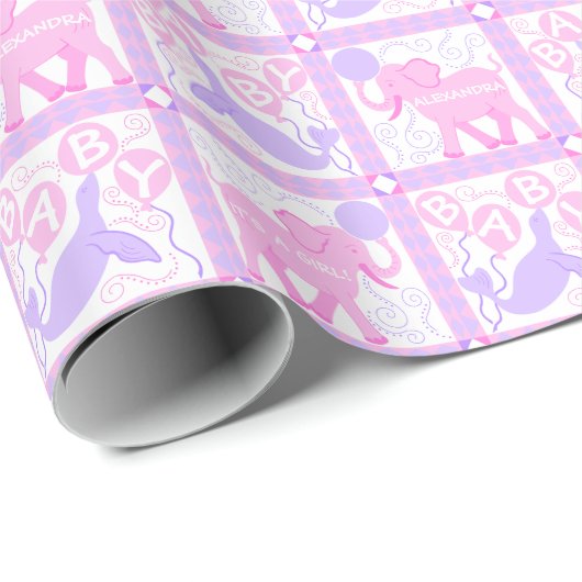 Pink Circus Babydusche Muster Personalisiert Geschenkpapier (Rolleneckpunkt)
