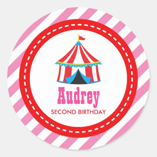 Pink Circus Karneval Geburtstagsdusche Runder Aufkleber (Vorderseite)