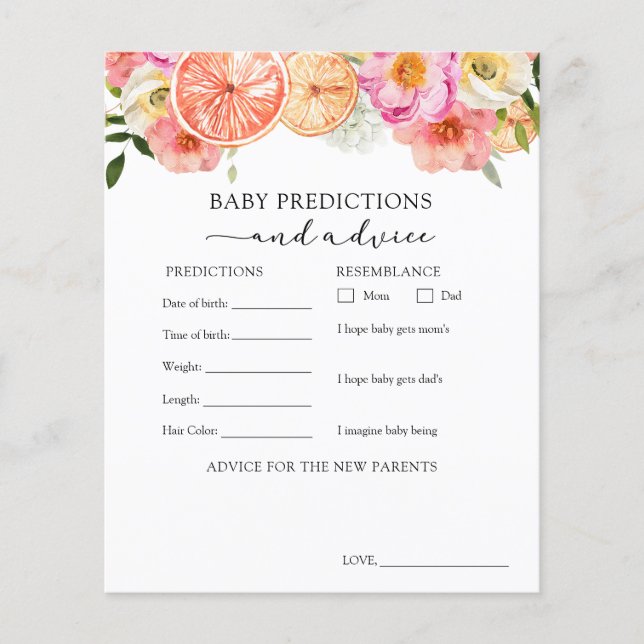 Pink Citrus Baby Advice and Predictions Card (Vorderseite)