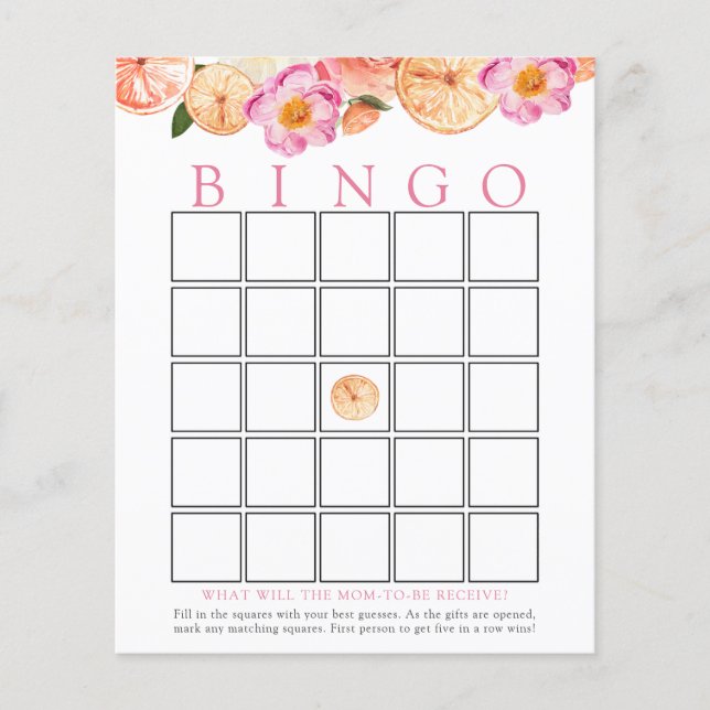 Pink Citrus Baby Bingo Game Card (Vorderseite)