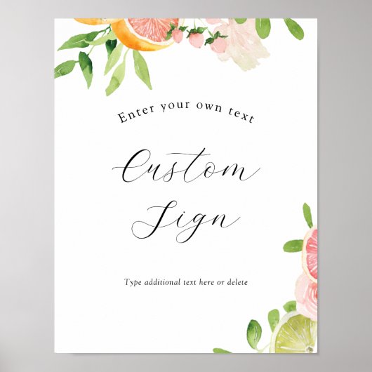 Pink Citrus Benutzerdefiniertes Textzeichen Poster (Vorne)