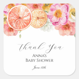 Pink Citrus Blume Vielen Dank für Ihre Unterstützu Quadratischer Aufkleber