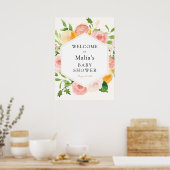 Pink Citrus Floral Baby Dusche Begrüßungszeichen Poster (Küche)