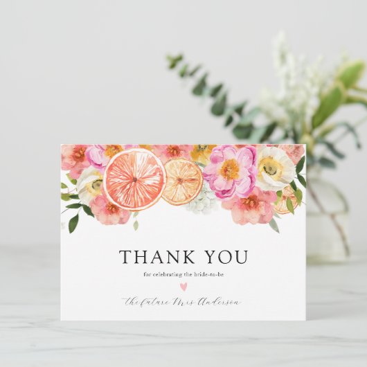 Pink Citrus FlowersBridal Dusche Vielen Dank Dankeskarte (Stehend Vorderseite)