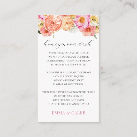 Pink Citrus Honeymoon Wish Fund Enclosure Card Begleitkarte (Vorderseite)