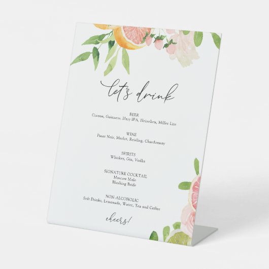 Pink Citrus Let's Drink Bar Sign Sockelschild (Vorderseite)